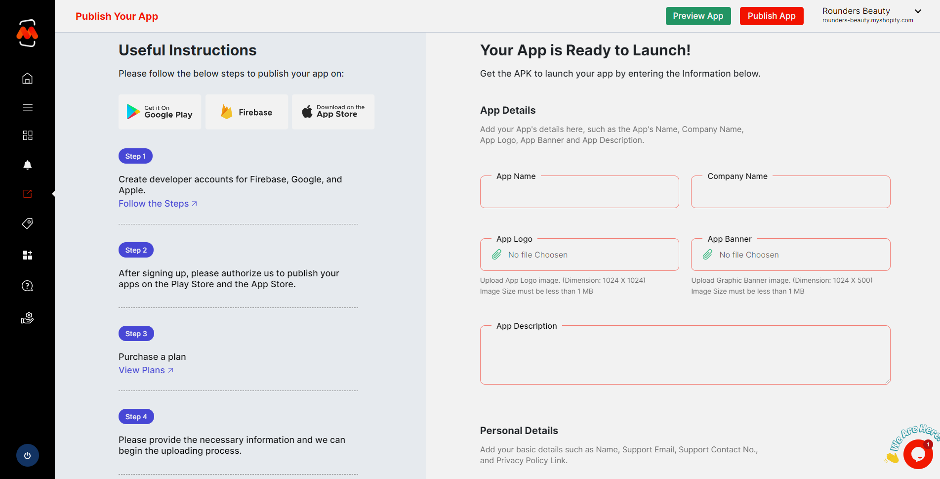 step by step user guide publish your app